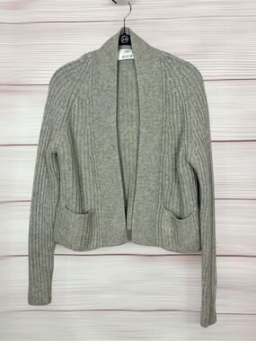 ALLUDE Cashmere Gray Short Cardigan Boxy Style Ribbed Knit Open Front  Size XS